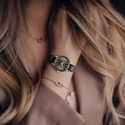 Ellen Tracy Diamond Collection Womens Leather Watch | Round Sunray Dial With Crystals | 28 MM