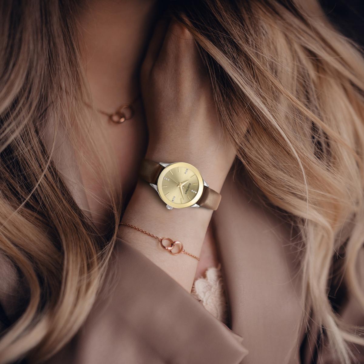 Ellen Tracy Diamond Collection Womens Leather Watch | Round Sunray Dial With Crystals | 28 MM