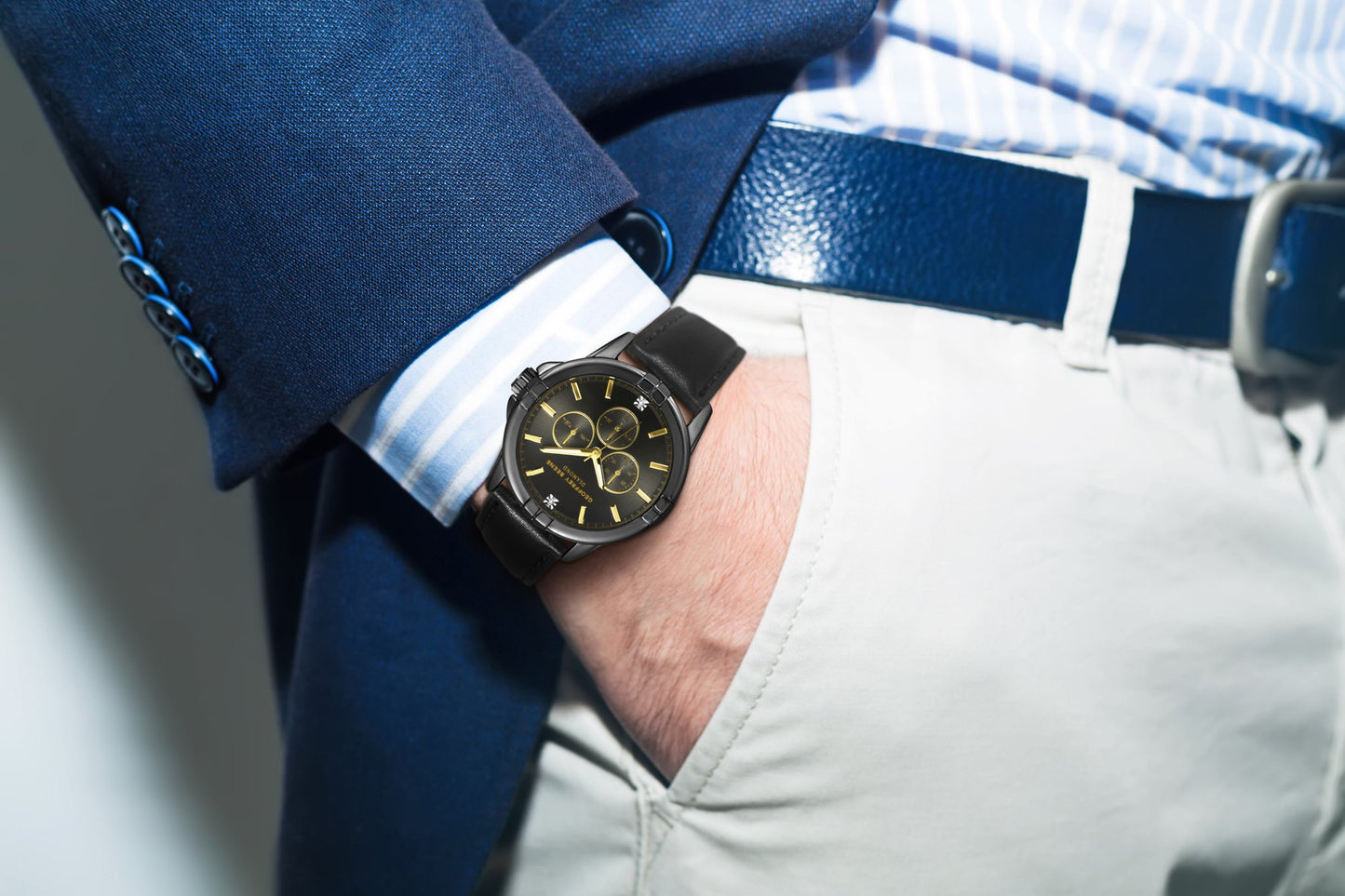 Geoffrey Beene Men's Chronograph Vegan Leather | Round | Date Display | 43 MM