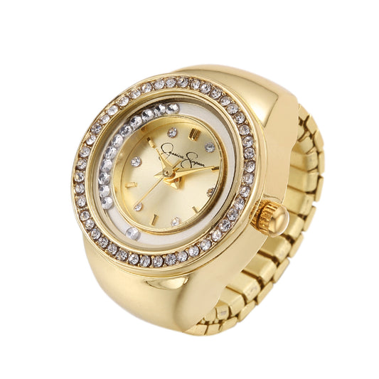 Jessica Simpson Women's Adjustable Ring Watch | Crystal Bezel | Quartz Analog Mini Dial | Stretch Band | 21.5 MM