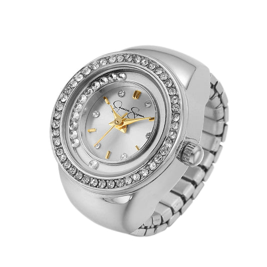 Jessica Simpson Women's Adjustable Ring Watch | Crystal Bezel | Quartz Analog Mini Dial | Stretch Band | 21.5 MM