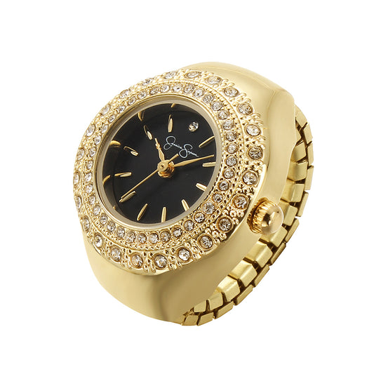 Jessica Simpson Women's Adjustable Ring Watch | Crystal Bezel | Quartz Analog Mini Dial | Stretch Band | 22 MM
