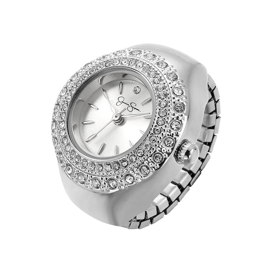 Jessica Simpson Women's Adjustable Ring Watch | Crystal Bezel | Quartz Analog Mini Dial | Stretch Band | 22 MM