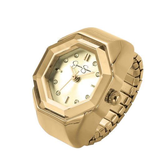 Jessica Simpson Women's Metal Adjustable Ring Watch | Octagon Bezel | Quartz Analog Mini Dial | Stretch Band | 19.5 MM