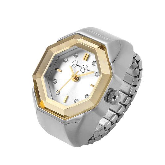 Jessica Simpson Women's Metal Adjustable Ring Watch | Octagon Bezel | Quartz Analog Mini Dial | Stretch Band | 19.5 MM