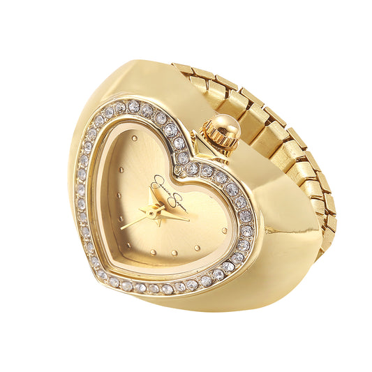 Jessica Simpson Women's Metal Adjustable Ring Watch | Crystal Heart Shaped  Bezel | Quartz Analog Mini Dial | Stretch Band | 20.5 MM