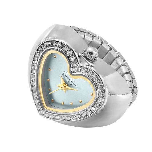 Jessica Simpson Women's Metal Adjustable Ring Watch | Crystal Heart Shaped  Bezel | Quartz Analog Mini Dial | Stretch Band | 20.5 MM