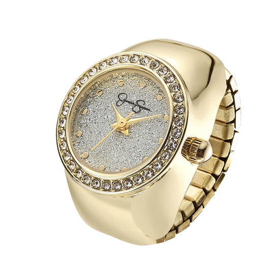 Jessica Simpson Women's Metal Adjustable Ring Watch | Round Crystal Bezel | Quartz Analog Mini Dial | Stretch Band | 20 MM