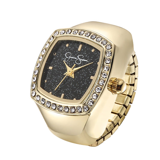 Jessica Simpson Women's Metal Adjustable Ring Watch | CushionedCrystal Bezel | Quartz Analog Mini Dial | Stretch Band | 20 MM