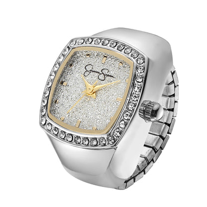 Jessica Simpson Women's Metal Adjustable Ring Watch | CushionedCrystal Bezel | Quartz Analog Mini Dial | Stretch Band | 20 MM