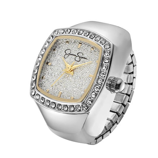Jessica Simpson Women's Metal Adjustable Ring Watch | CushionedCrystal Bezel | Quartz Analog Mini Dial | Stretch Band | 20 MM