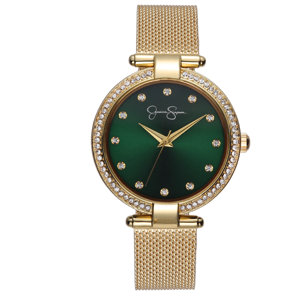 Jessica Simpson Women's Metal Band Watch | Round Crystal Dial | 37 MM