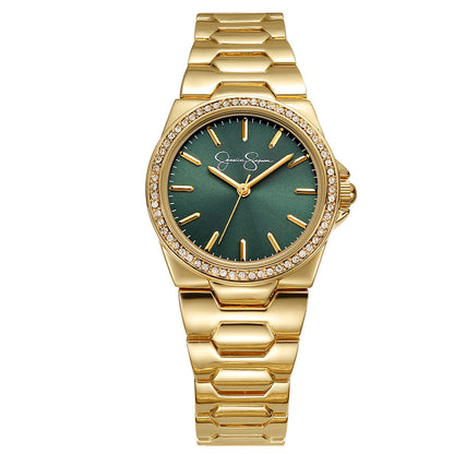 Jessica Simpson Women's Metal Band Watch | Round Crystal Dial | 32 MM