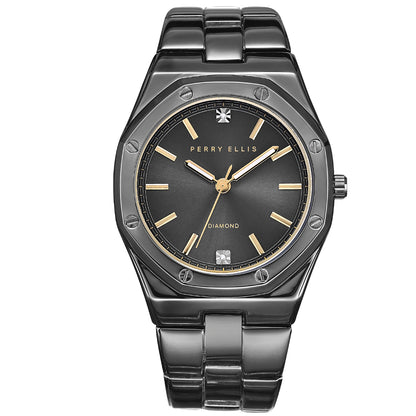 Perry Ellis Slim Diamond Metal Men’s Watch | Octagon Sunray Dial | 40 MM