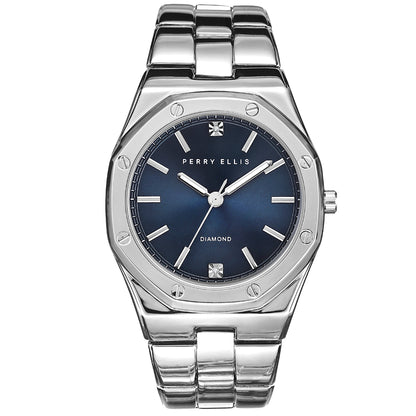 Perry Ellis Slim Diamond Metal Men’s Watch | Octagon Sunray Dial | 40 MM