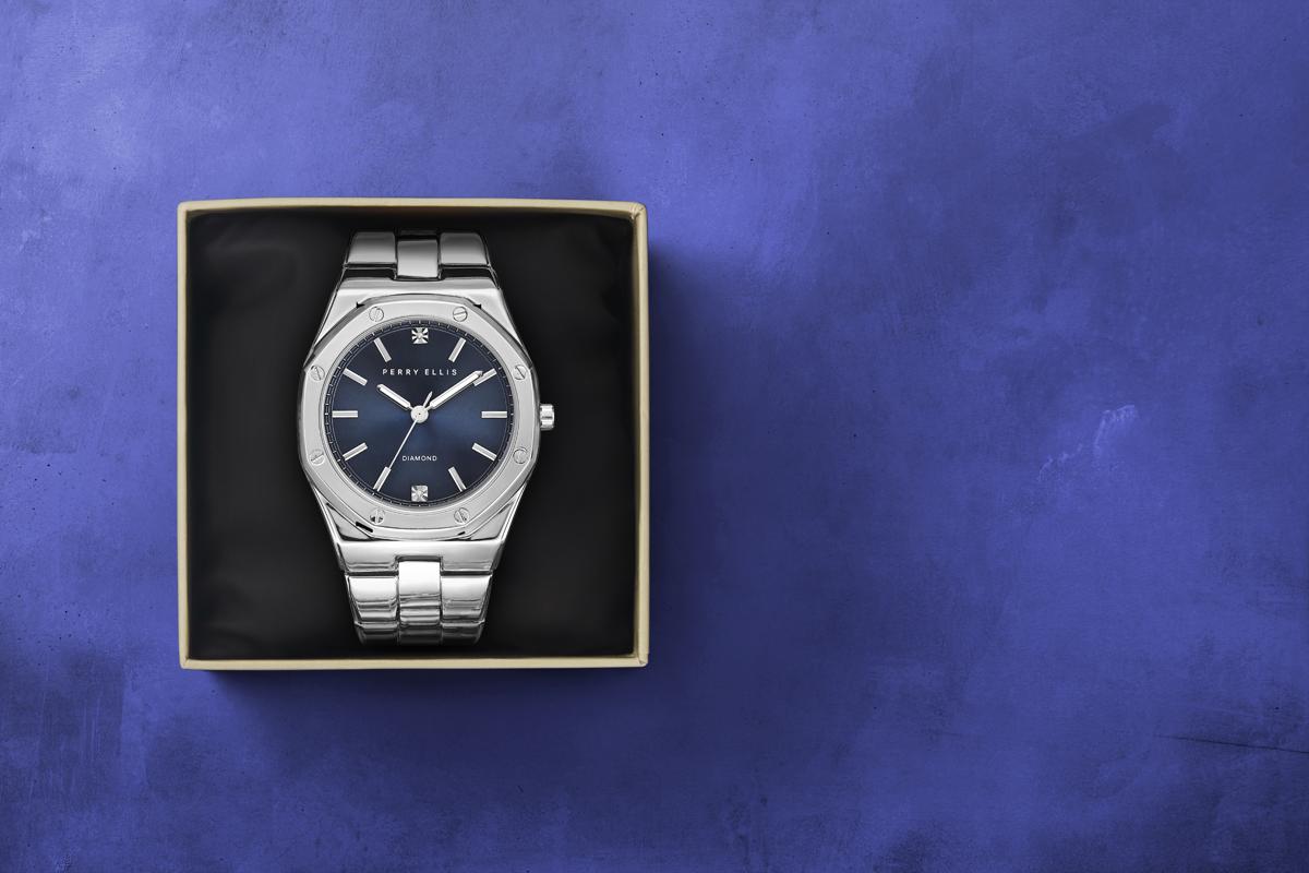 Perry Ellis Slim Diamond Metal Men’s Watch | Octagon Sunray Dial | 40 MM