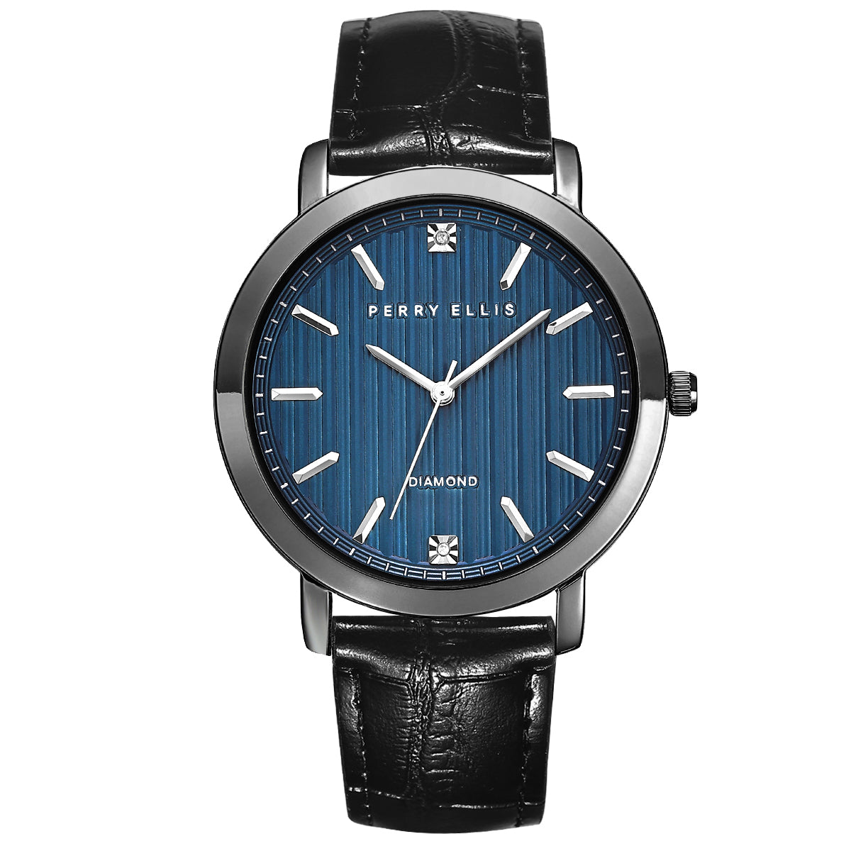 Perry Ellis Slim Diamond Leather Men’s Watch | Round Sunray Dial | 41MM