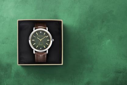 Perry Ellis Slim Diamond Leather Men’s Watch | Round Sunray Dial | 41MM