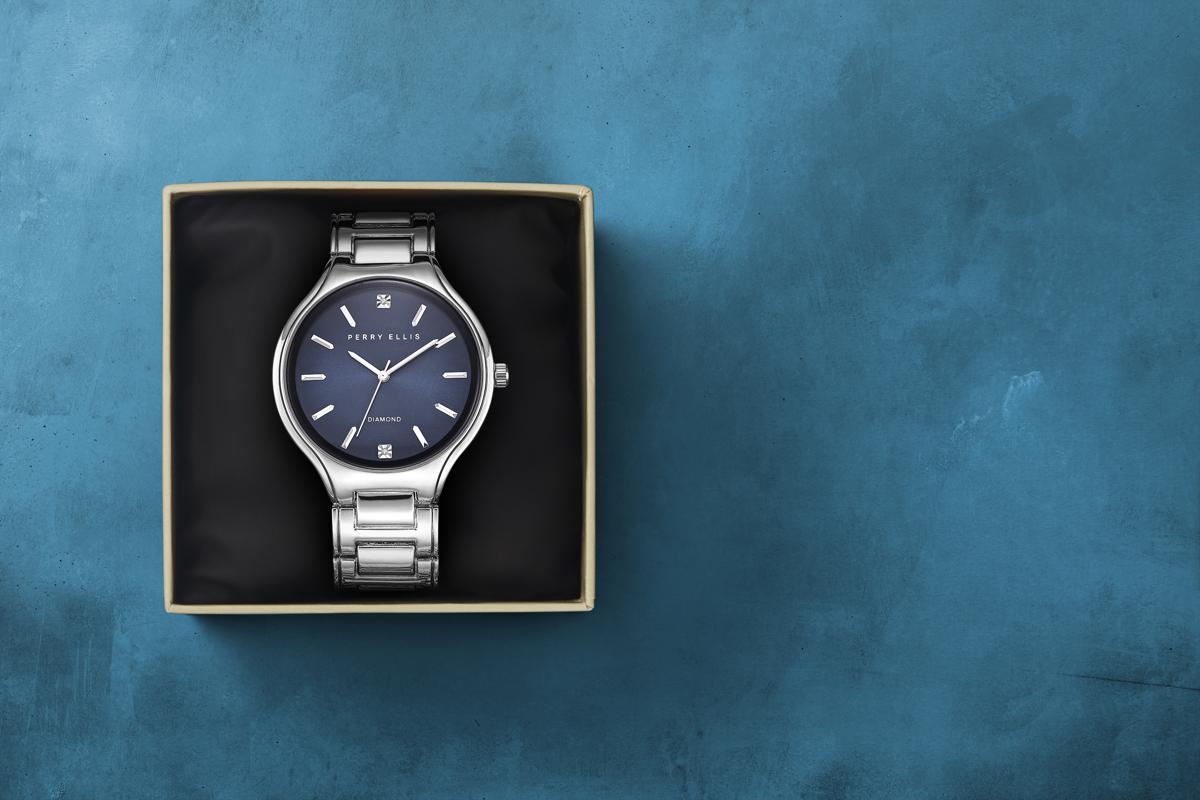 Perry Ellis Slim Diamond MetalMen’s Watch | Round Sunray Dial | 41 MM