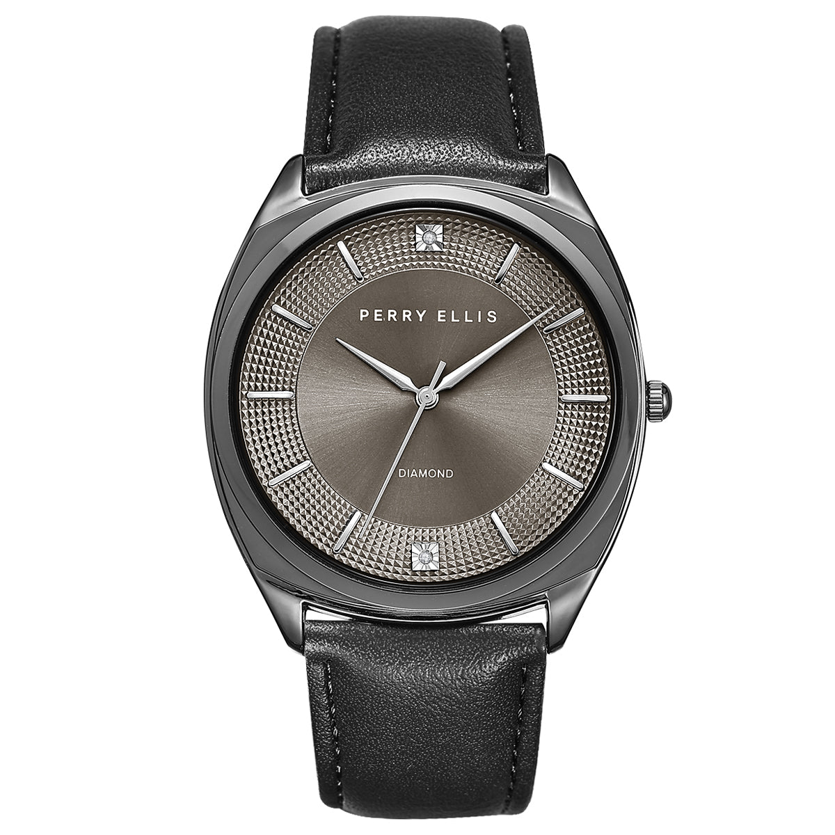 Perry Ellis Slim Diamond  Leather Men’s Watch | Round Sunray Dial | 41 MM