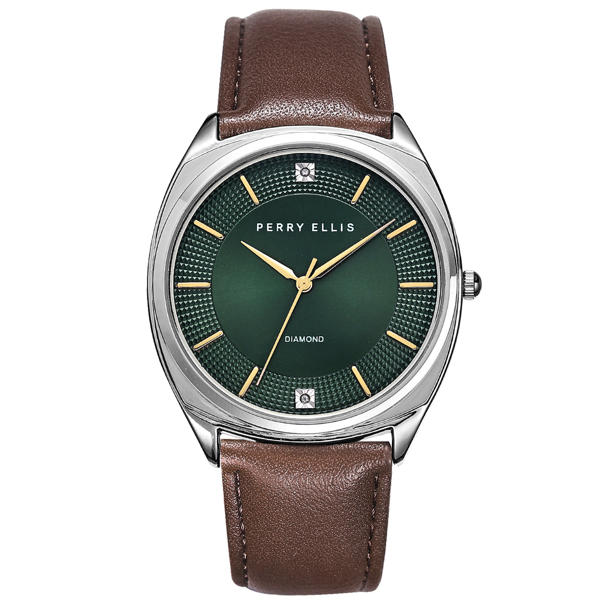 Perry Ellis Slim Diamond  Leather Men’s Watch | Round Sunray Dial | 41 MM