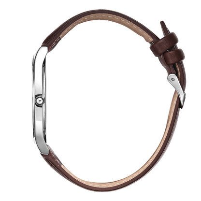 Perry Ellis Slim Diamond  Leather Men’s Watch | Round Sunray Dial | 41 MM