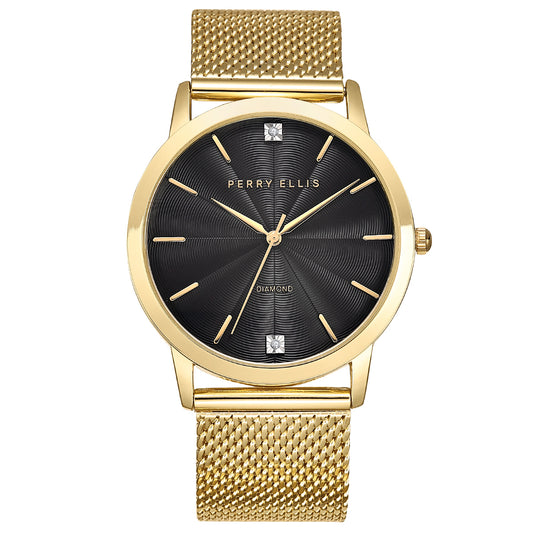 Perry Ellis Slim Diamond Mesh Men’s Watch | Round Dial | 41 MM