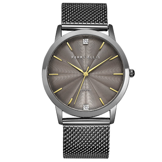 Perry Ellis Slim Diamond Mesh Men’s Watch | Round Dial | 41 MM