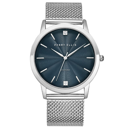 Perry Ellis Slim Diamond Mesh Men’s Watch | Round Dial | 41 MM