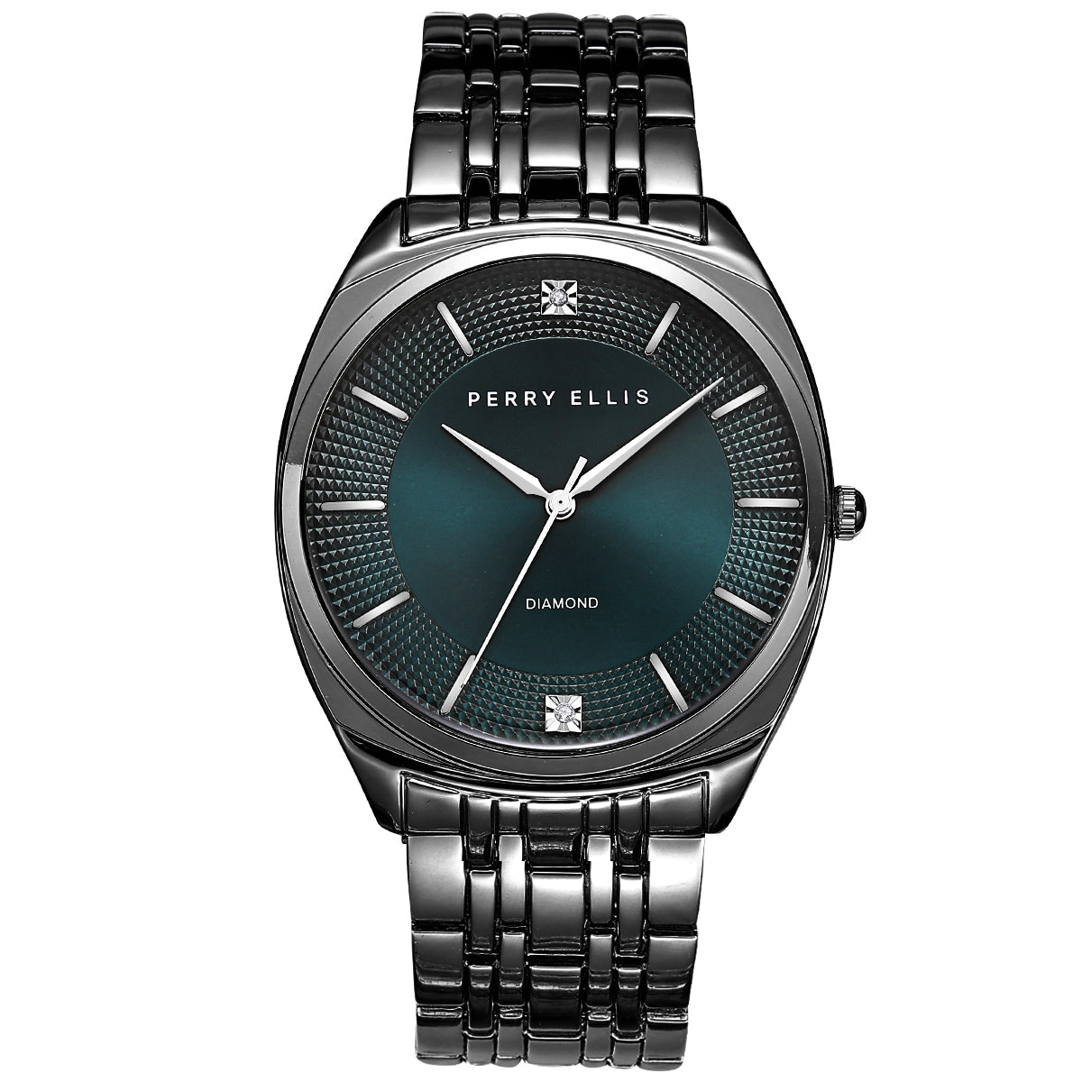 Perry Ellis Slim Diamond Metal Men’s Watch | Round Sunray Dial | 41 MM