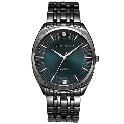 Perry Ellis Slim Diamond Metal Men’s Watch | Round Sunray Dial | 41 MM