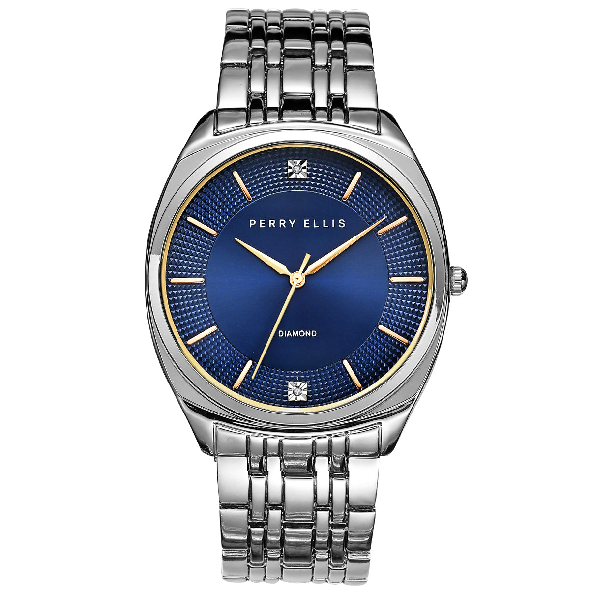Perry Ellis Slim Diamond Metal Men’s Watch | Round Sunray Dial | 41 MM