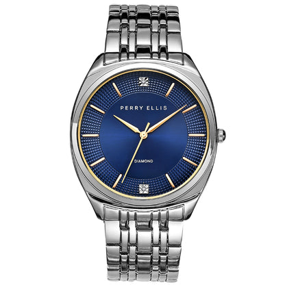 Perry Ellis Slim Diamond Metal Men’s Watch | Round Sunray Dial | 41 MM
