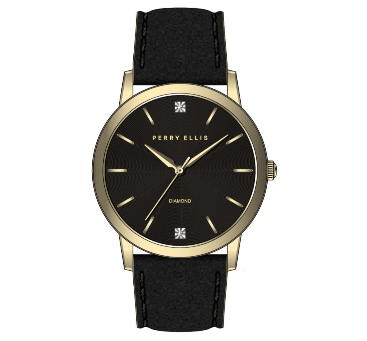 Perry Ellis Slim Diamond  Leather Men’s Watch | Round | 41 MM