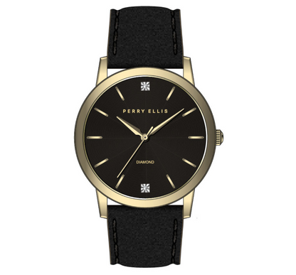 Perry Ellis Slim Diamond  Leather Men’s Watch | Round | 41 MM