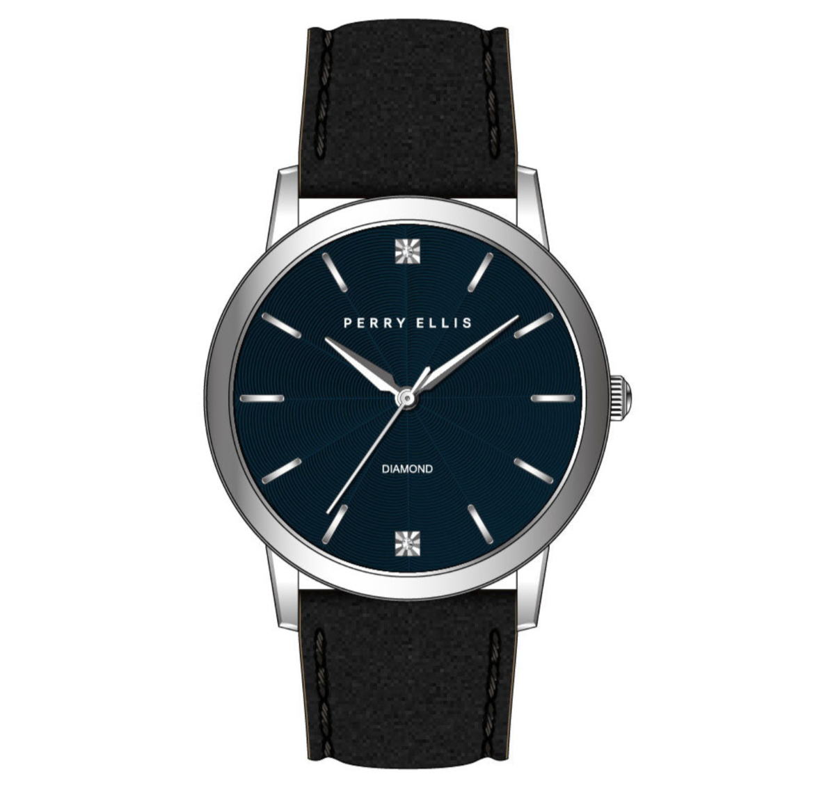 Perry Ellis Slim Diamond  Leather Men’s Watch | Round | 41 MM