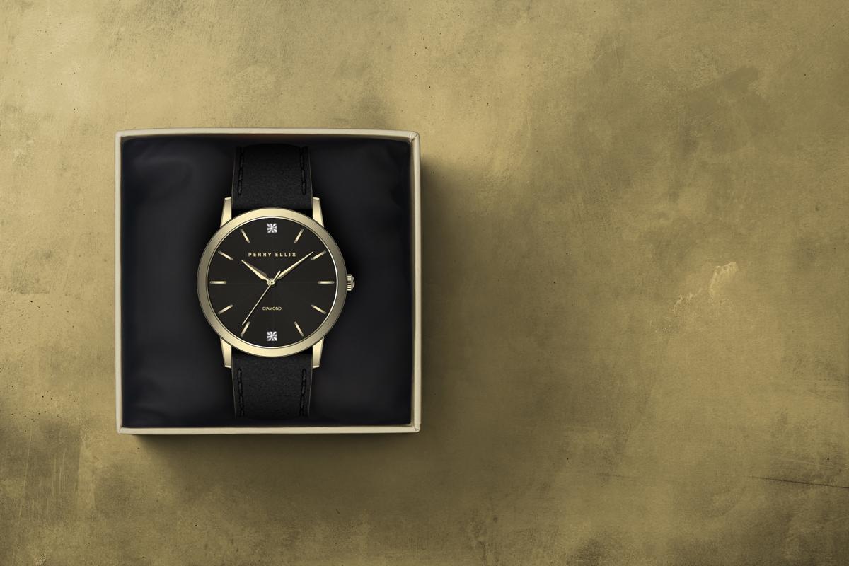 Perry Ellis Slim Diamond  Leather Men’s Watch | Round | 41 MM
