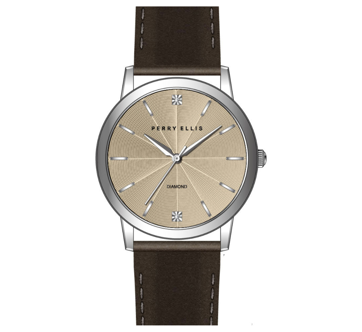 Perry Ellis Slim Diamond  Leather Men’s Watch | Round | 41 MM