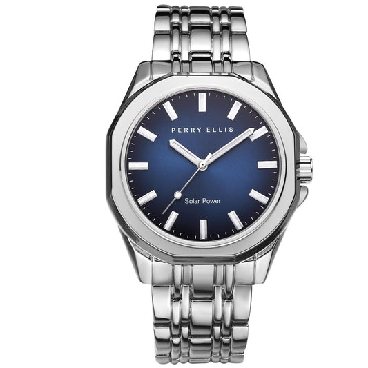 PERRY ELLIS Solar Powered Mens Watch | 42 MM Case Silver